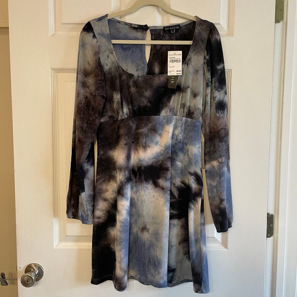 NWT Ke•Ned•ik tie dye knit dress navy size Large